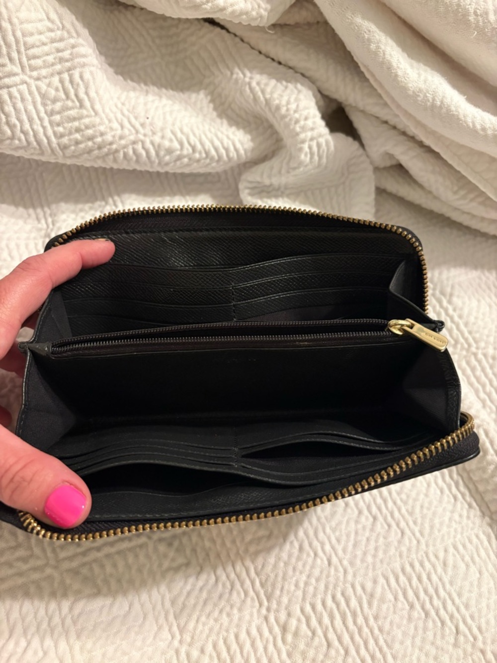 Coach Black Pebbled Leather Zip Wallet with Gold Hardware - Picture 5 of 5